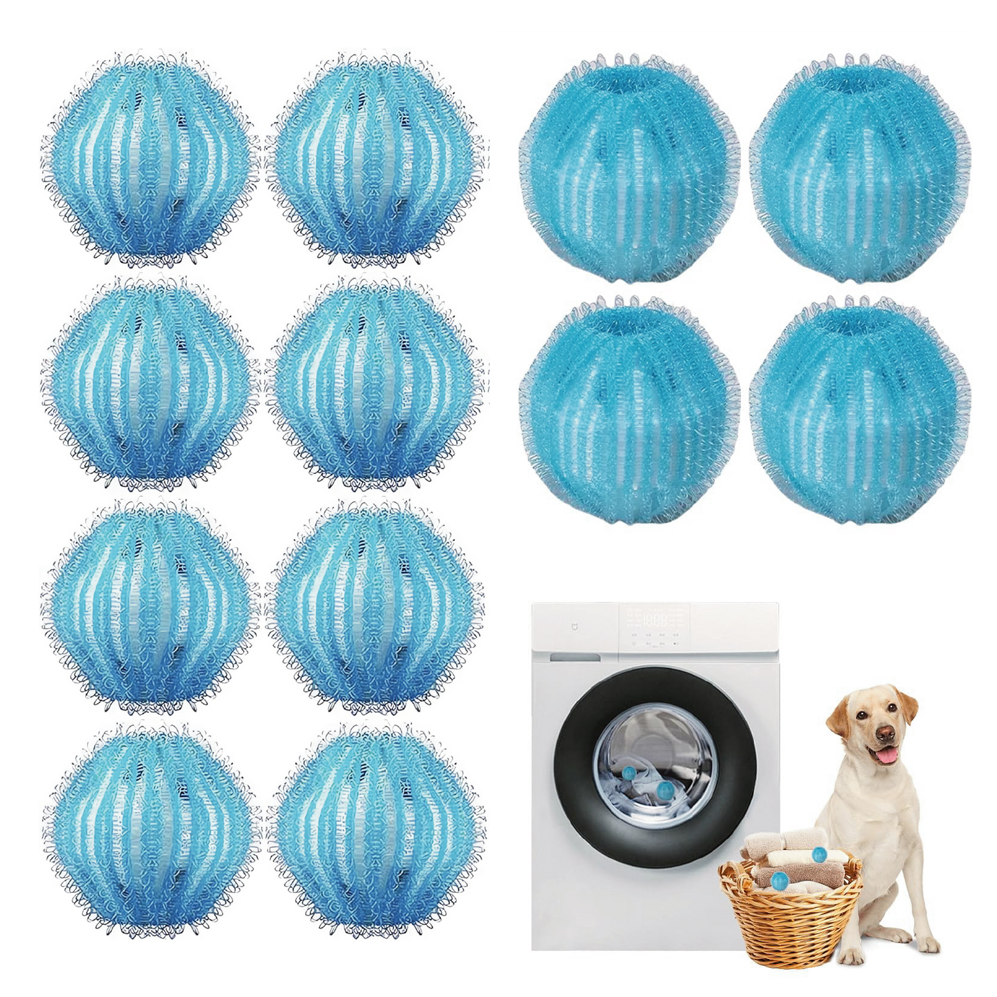 12 PCS Blue Laundry Balls - Pet Hair Catcher & Anti Tangle Helper for Washer, Traps Fur/Lint from Clothes, Bedding, Reusable
