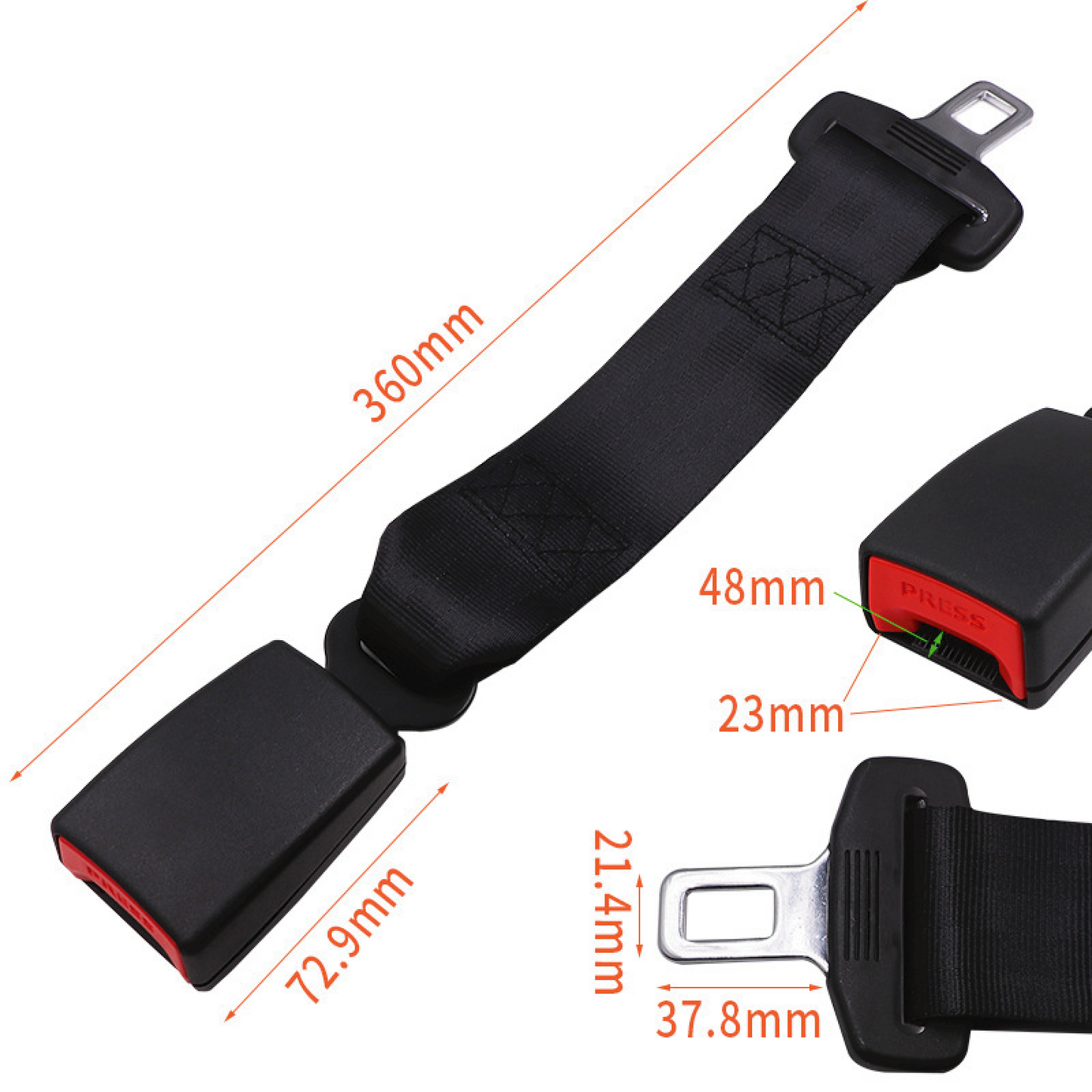 2-Pack Universal Car Seat Belt Extender with Quick-Release Buckle - Durable Black Metal Clip for Extra Length & Enhanced Comfort (Fits Most Vehicles)