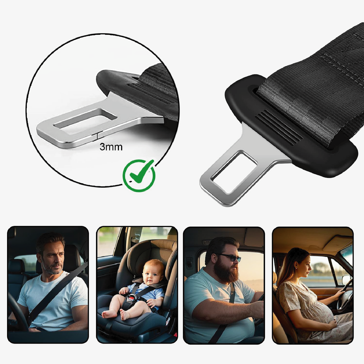 2-Pack Universal Car Seat Belt Extender with Quick-Release Buckle - Durable Black Metal Clip for Extra Length & Enhanced Comfort (Fits Most Vehicles)
