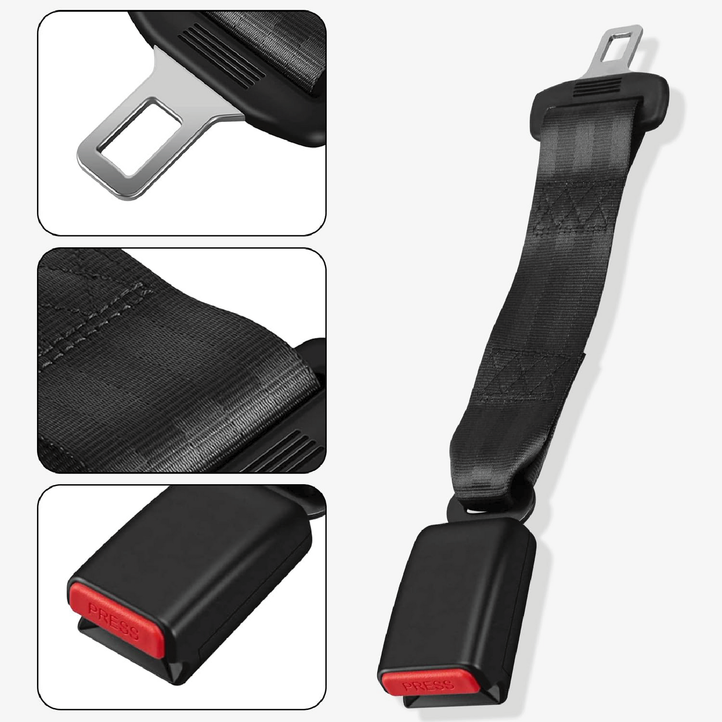 2-Pack Universal Car Seat Belt Extender with Quick-Release Buckle - Durable Black Metal Clip for Extra Length & Enhanced Comfort (Fits Most Vehicles)