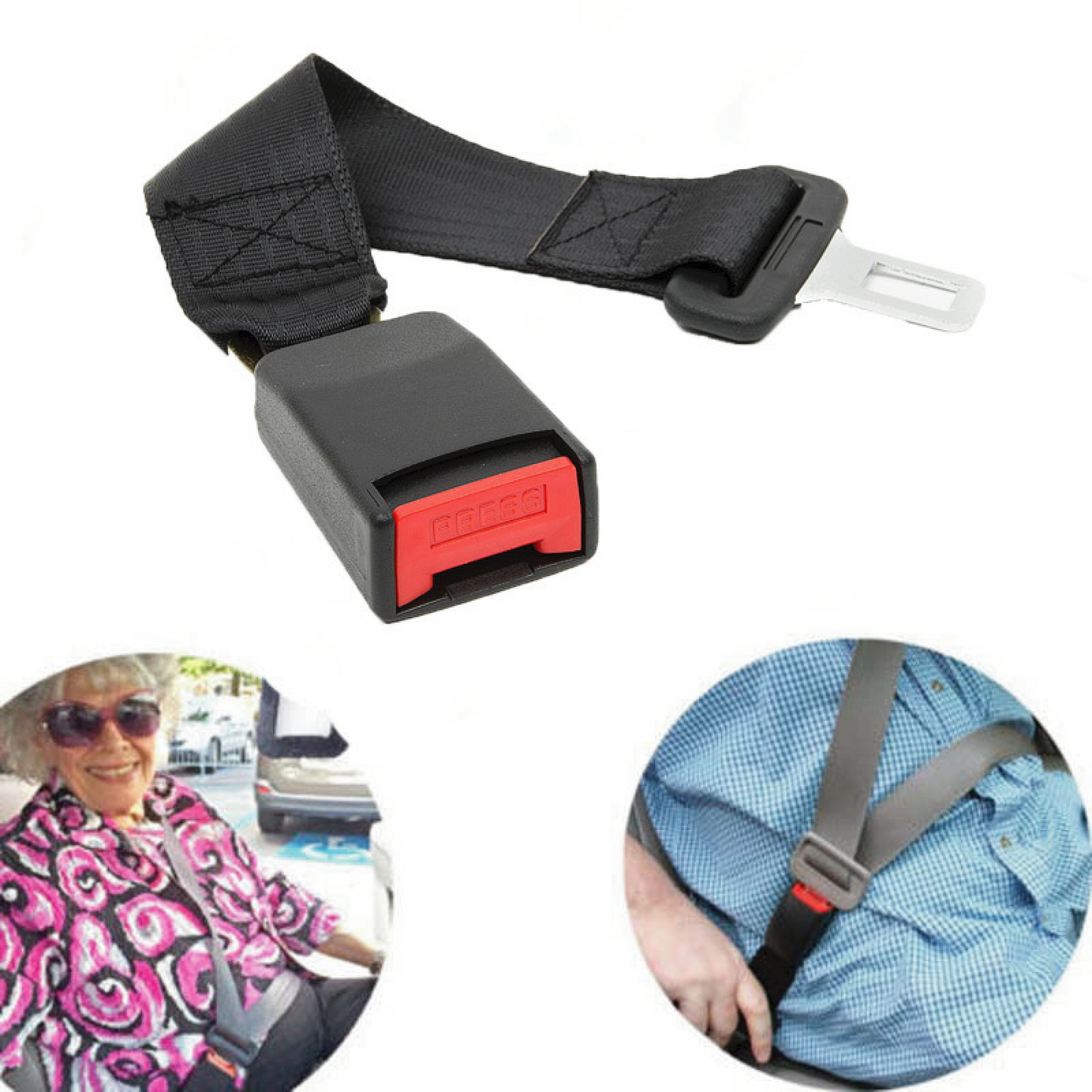 2-Pack Universal Car Seat Belt Extender with Quick-Release Buckle - Durable Black Metal Clip for Extra Length & Enhanced Comfort (Fits Most Vehicles)