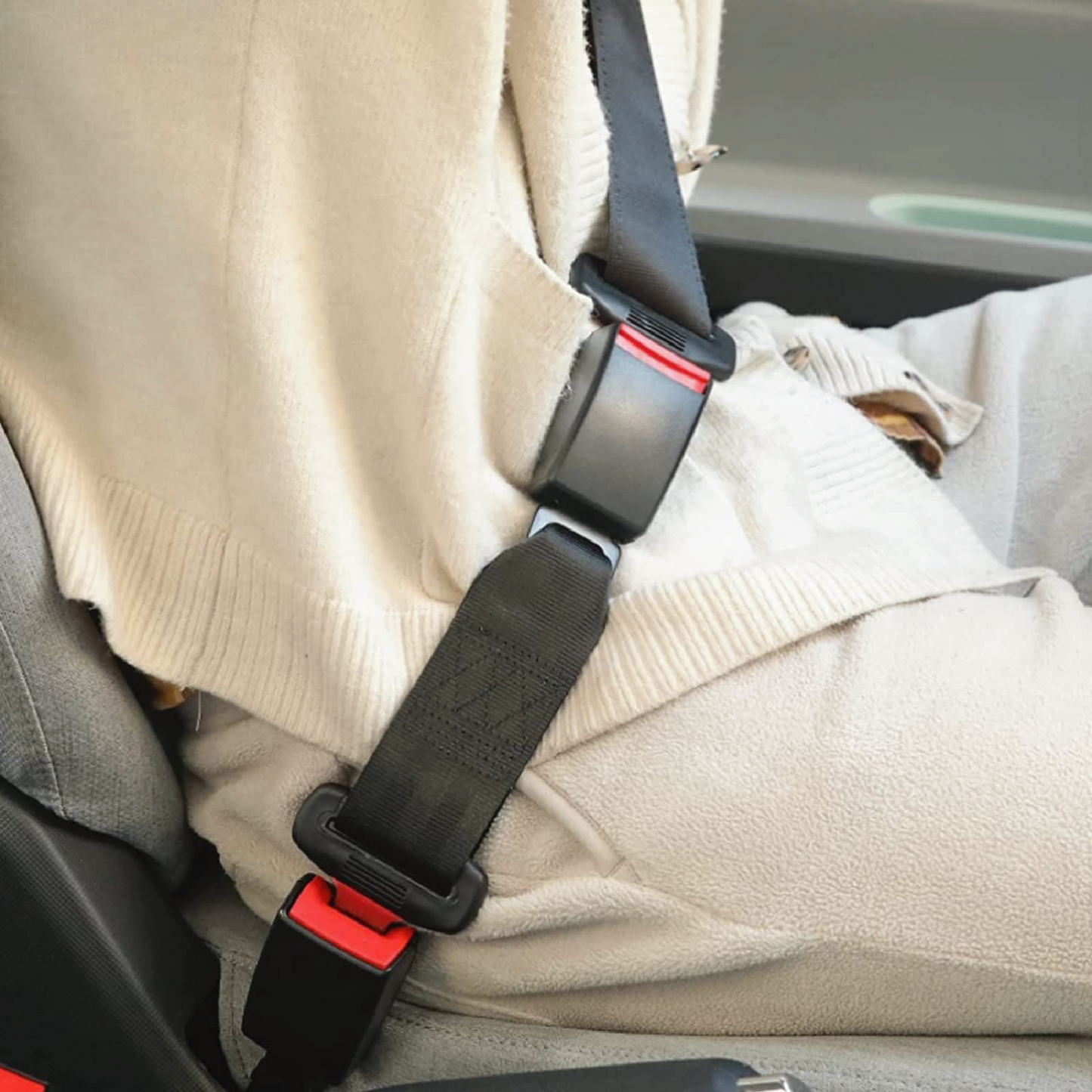 2-Pack Universal Car Seat Belt Extender with Quick-Release Buckle - Durable Black Metal Clip for Extra Length & Enhanced Comfort (Fits Most Vehicles)