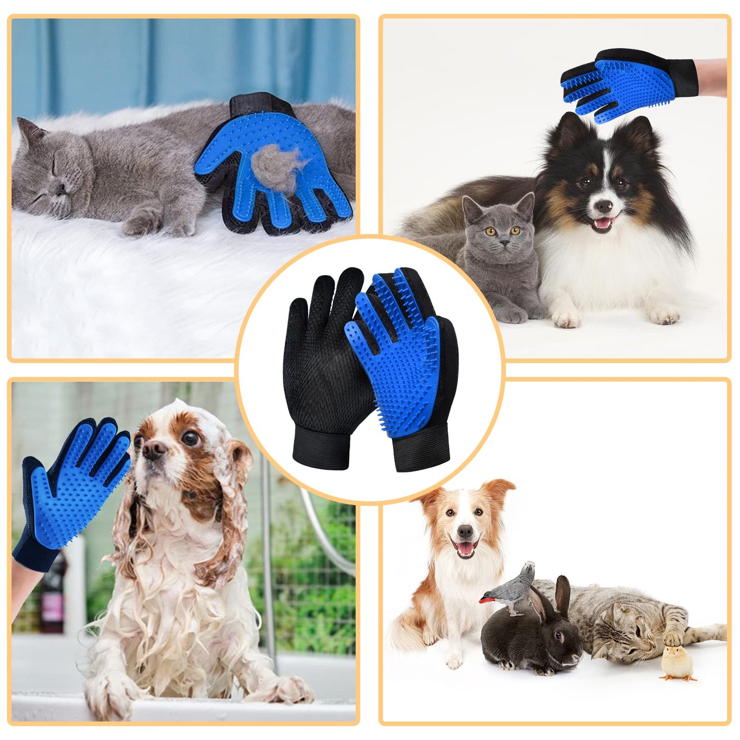 2-Pack Silicone Pet Grooming Gloves | Gentle Fur Collector for Cats/Dogs | Reusable Deshedding Mitts for Home & Car
