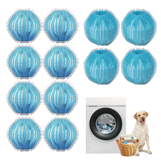 12 PCS Blue Laundry Balls - Pet Hair Catcher & Anti Tangle Helper for Washer, Traps Fur/Lint from Clothes, Bedding, Reusable