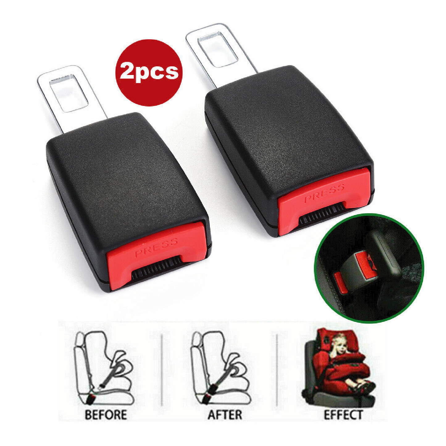 2-Pack Universal Car Seat Belt Extender with Quick-Release Buckle - Durable Black Metal Clip for Extra Length & Enhanced Comfort (Fits Most Vehicles)