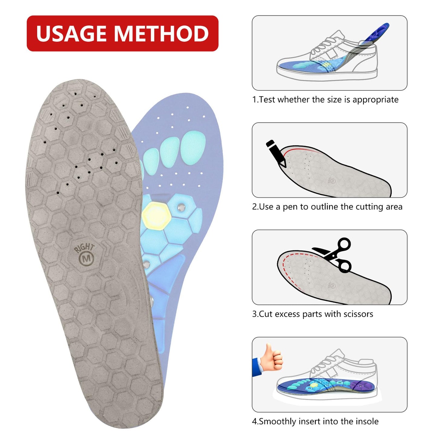 Magnetic Insoles Foot Pain Relief - Reflexology Massage & Arch Support Inserts, Trim-to-Fit Breathable for Men Women